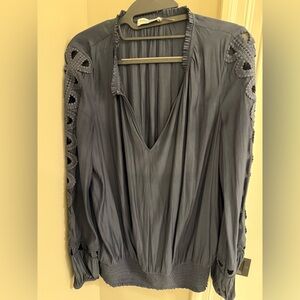 Ramy Brook Charcoal Blouse with Embellished Sleeves
